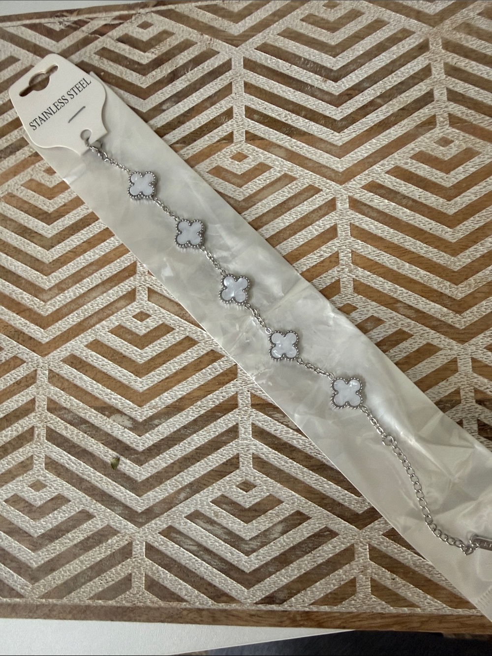 Stainless Steel White Flower Charm Bracelet